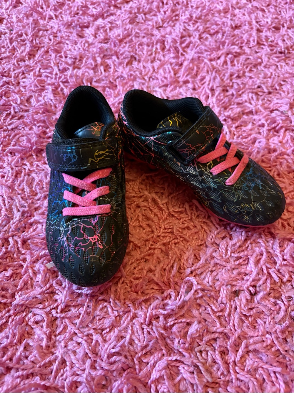 Kids Black Athletic Shoes with Pink Accents